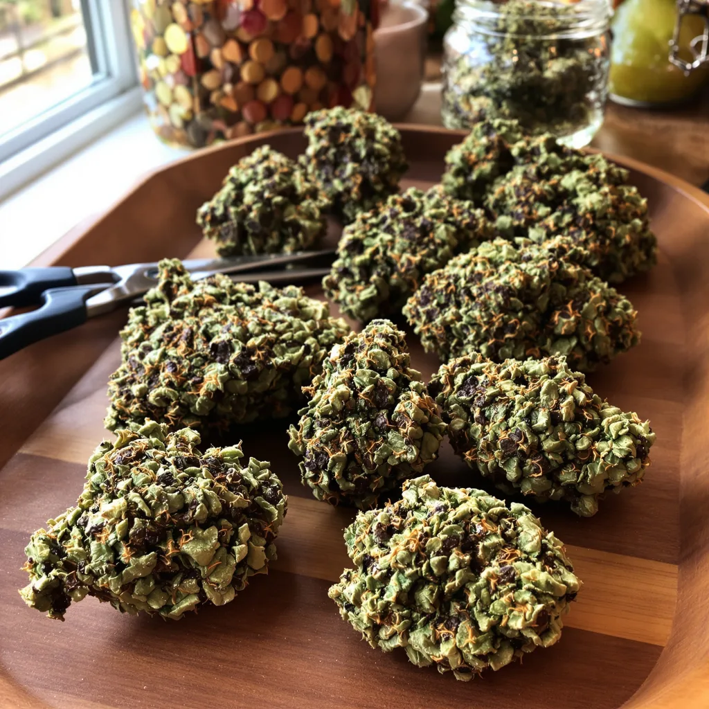 Electric Blue 86% indica / 14% sativa — fleur avec trichomes visibles