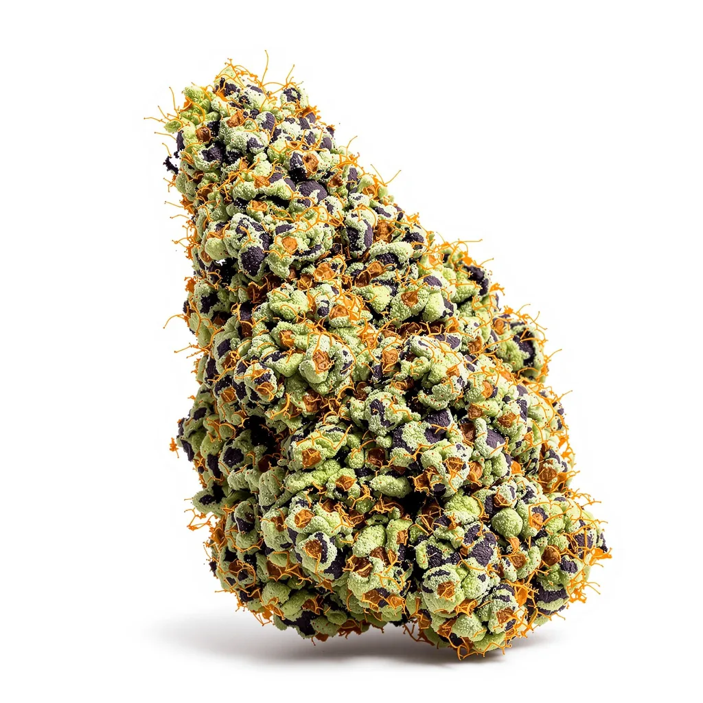 Electric Blue 86% indica / 14% sativa — fleur avec trichomes visibles