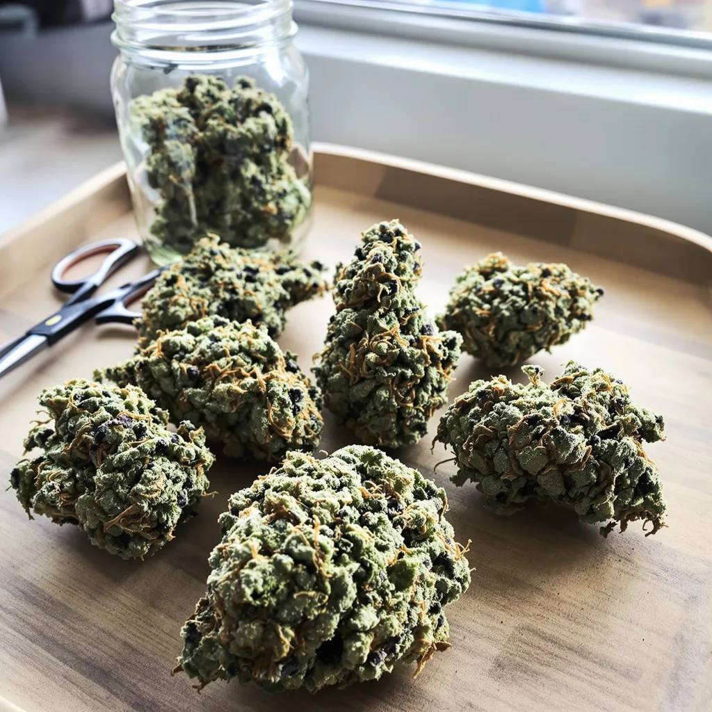 Envy 44% indica / 56% sativa — fleur avec trichomes visibles