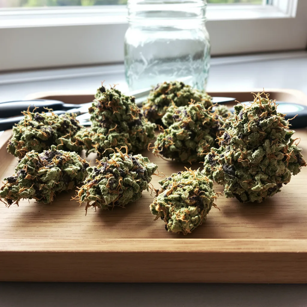 Euphoria Cookies 38% indica / 62% sativa — fleur avec trichomes visibles