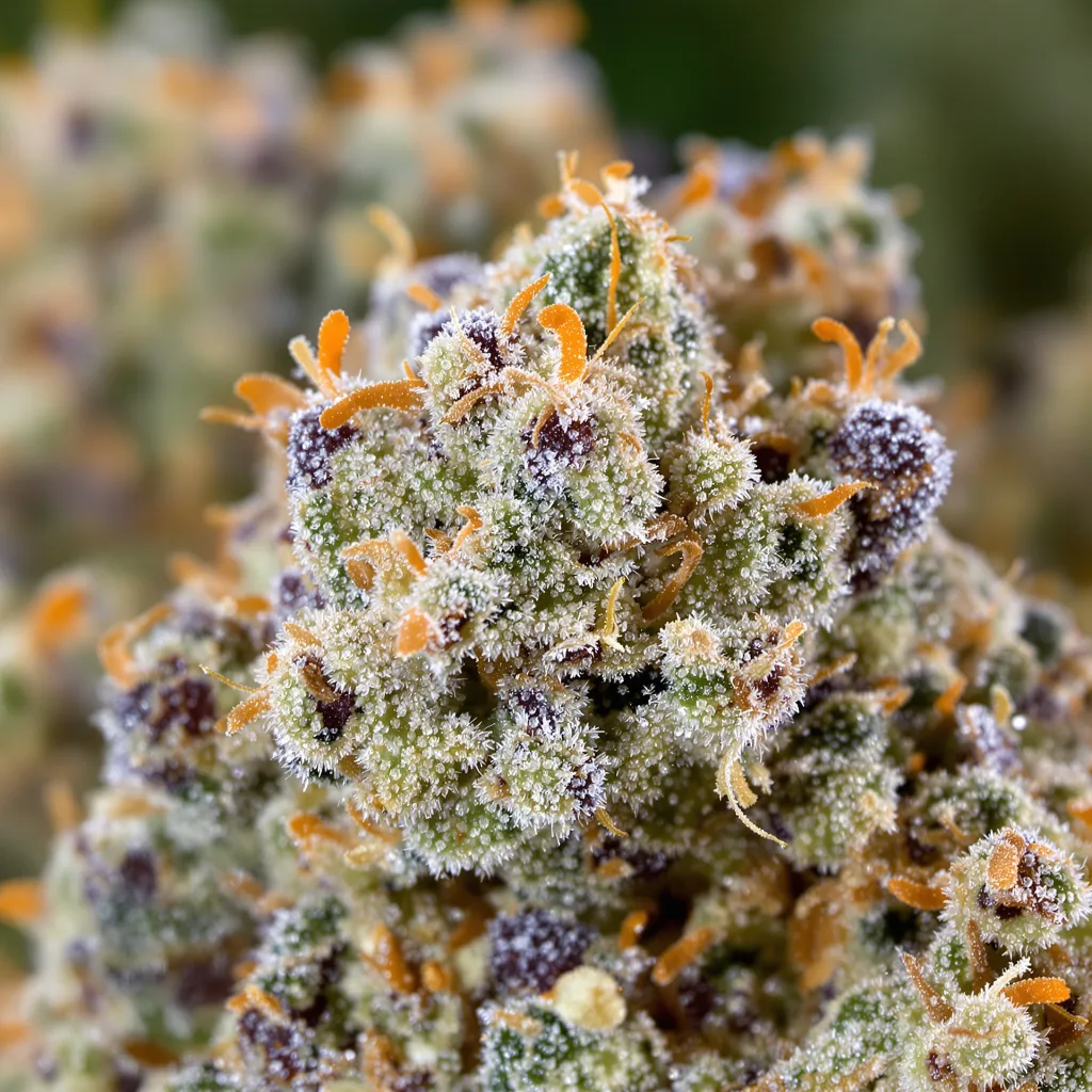 Gros plan de fleur de cannabis Euphoria Cookies montrant structure ouverte avec pistils orangés