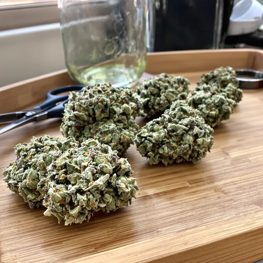 Euphoria Cookies 38% indica / 62% sativa — fleur avec trichomes visibles