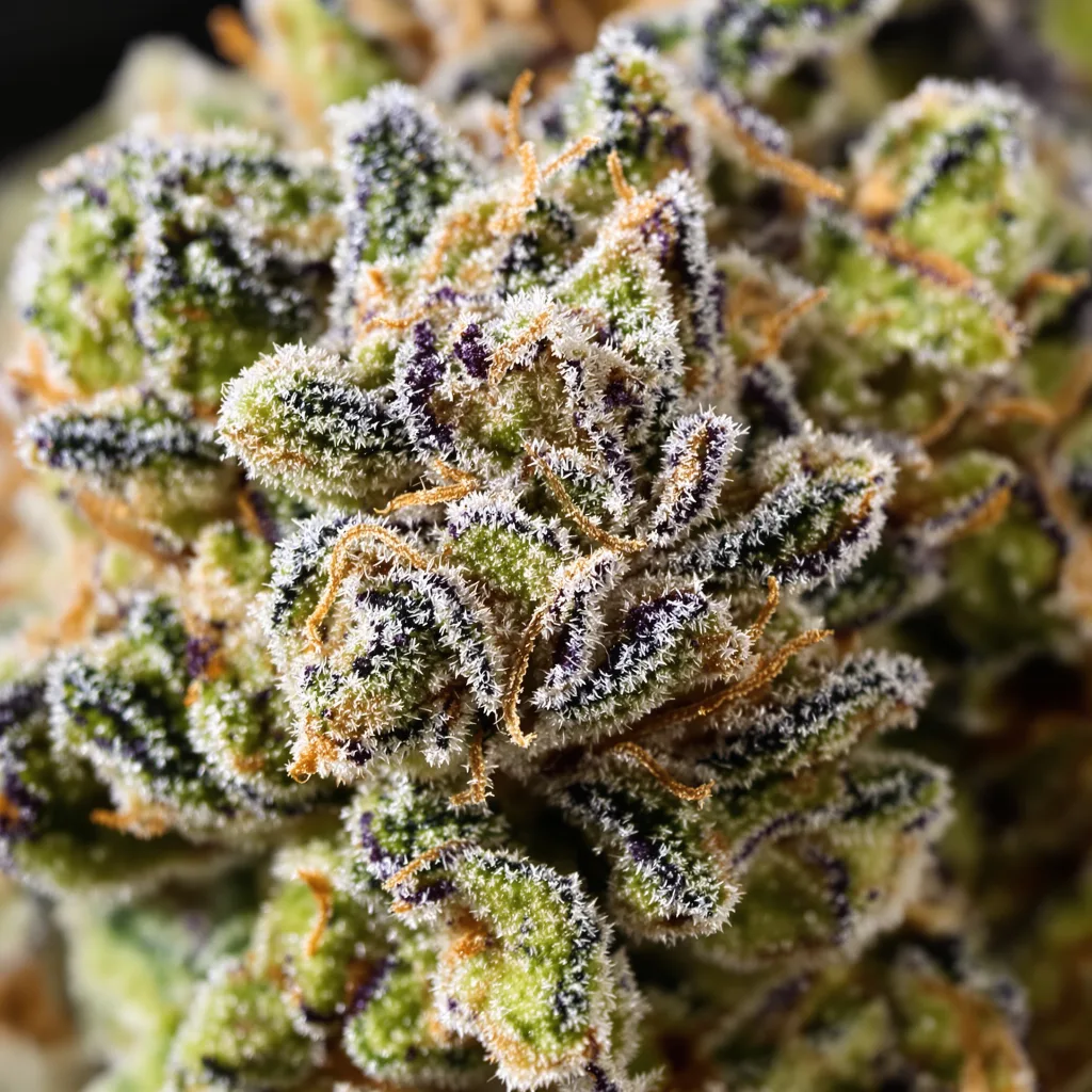 Gros plan de fleur de cannabis Euphoria Cookies montrant structure ouverte avec pistils orangés