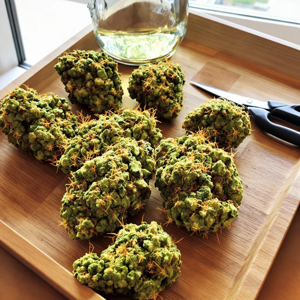 Fat Nelson 16% indica / 84% sativa — fleur avec trichomes visibles