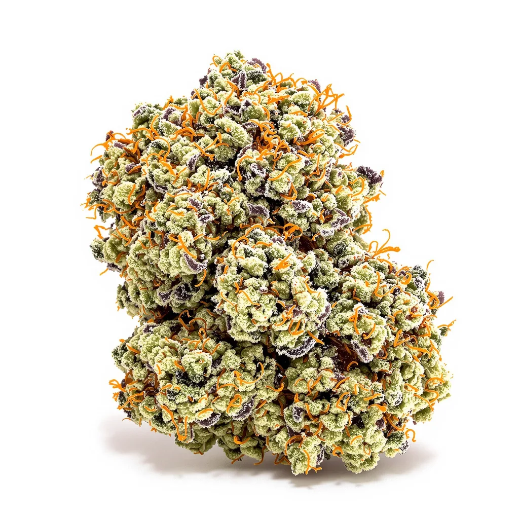 Faygo Red Pop 40% indica / 60% sativa — fleur avec trichomes visibles