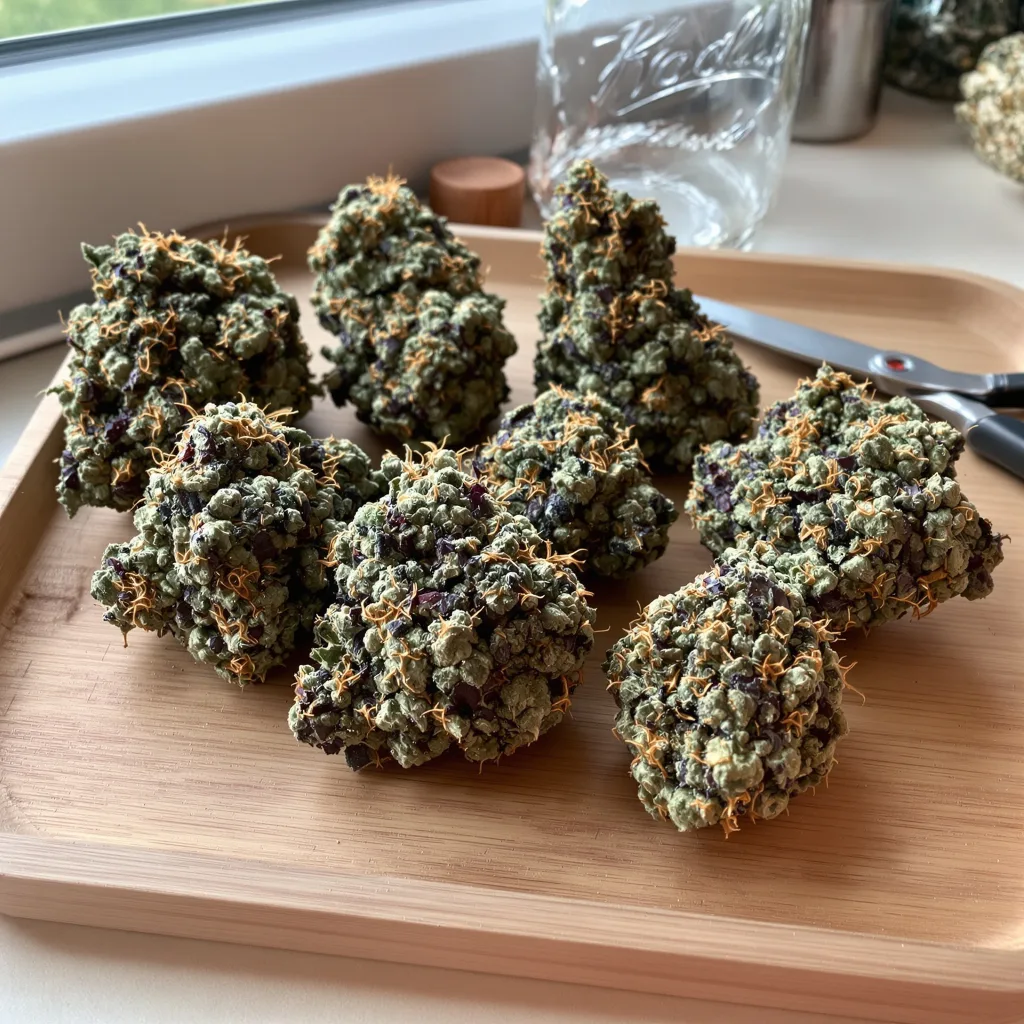 Fire OG 86% indica / 14% sativa — fleur avec trichomes visibles