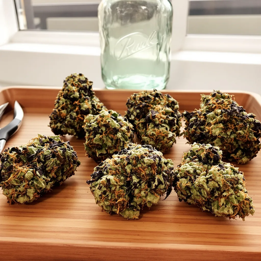 Flo OG 71% indica / 29% sativa — fleur avec trichomes visibles