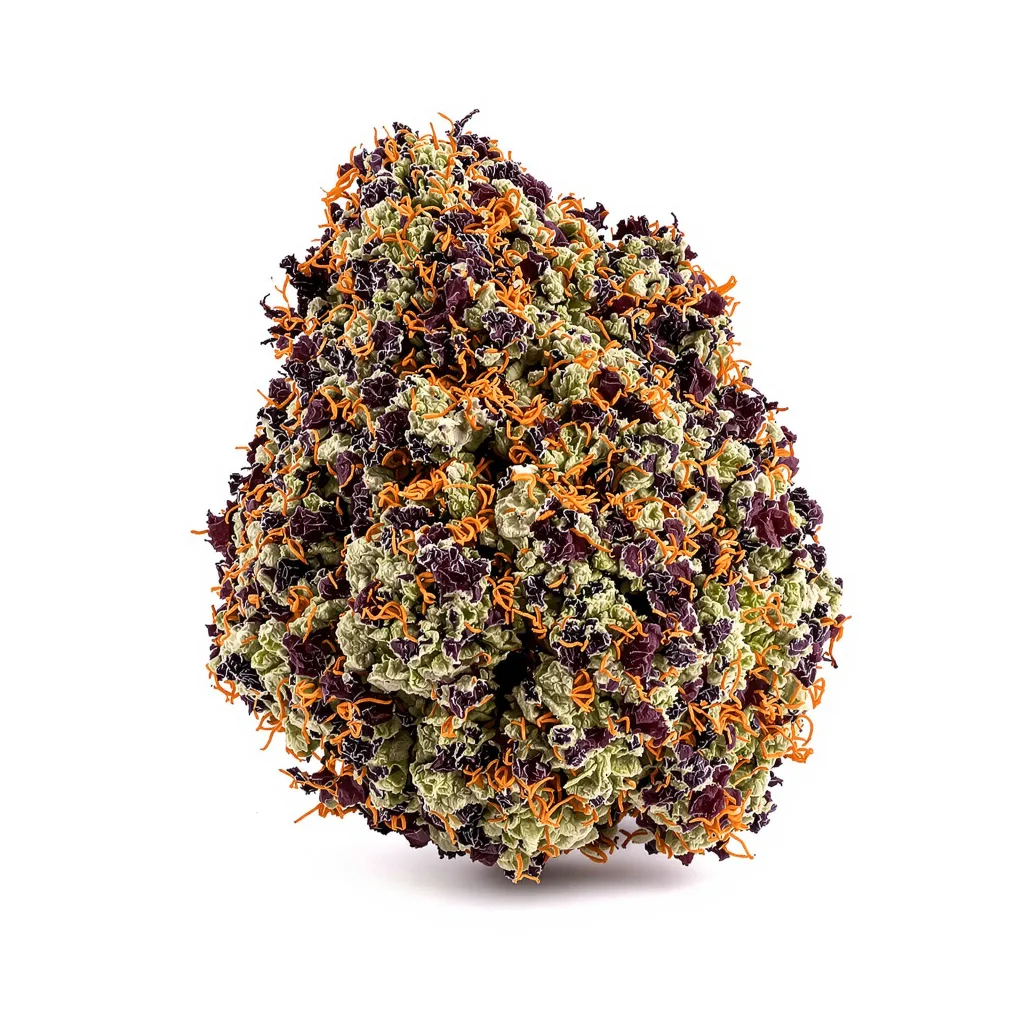 Flo OG 71% indica / 29% sativa — fleur avec trichomes visibles
