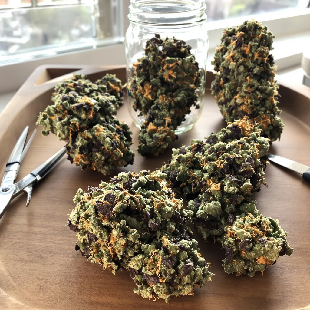 Flowerbomb Kush 67% indica / 33% sativa — fleur avec trichomes visibles