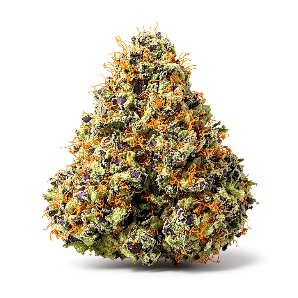 FPOG 69% indica / 31% sativa — fleur avec trichomes visibles