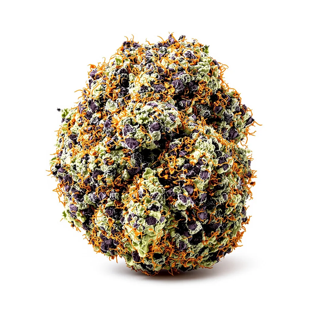 Freezeland 68% indica / 32% sativa — fleur avec trichomes visibles