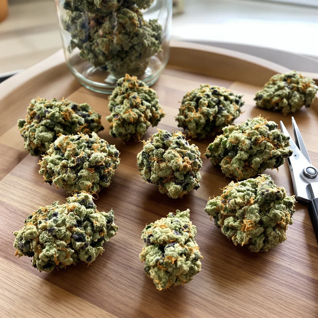French Toast 61% indica / 39% sativa — fleur avec trichomes visibles