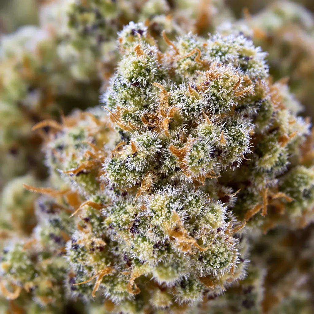 Gros plan de fleur de cannabis French Toast montrant nugs denses vert forêt