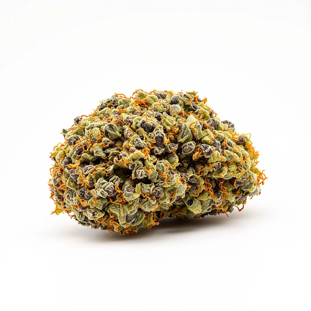 Fresh Cookies 73% indica / 27% sativa — fleur avec trichomes visibles