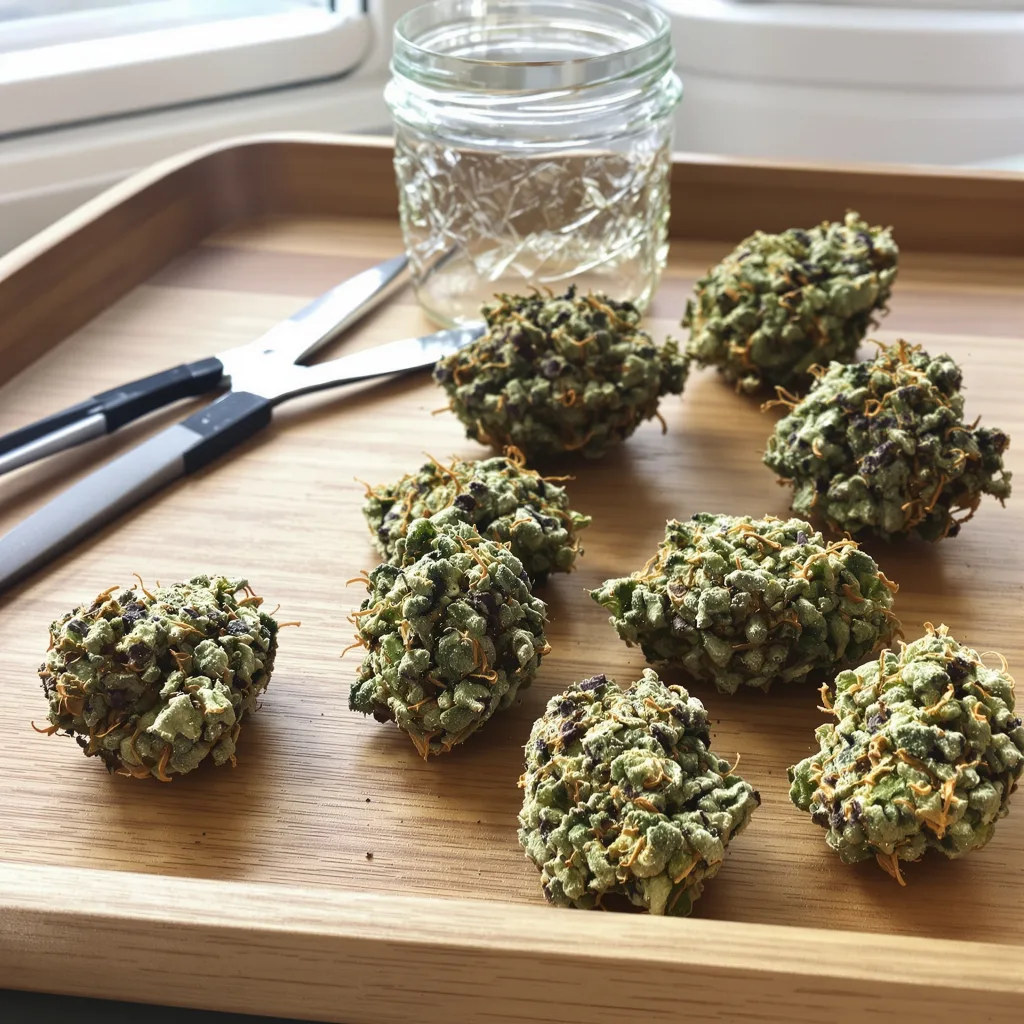 Frosty 45% indica / 55% sativa — fleur avec trichomes visibles