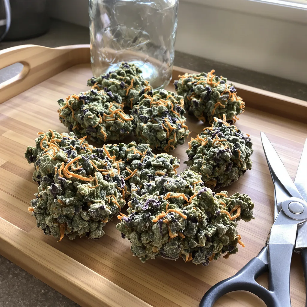 Fruity Pebbles 50% indica / 50% sativa — fleur avec trichomes visibles