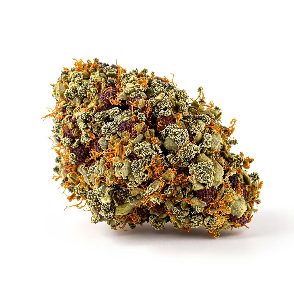 Fruity Widow 72% indica / 28% sativa — fleur avec trichomes visibles