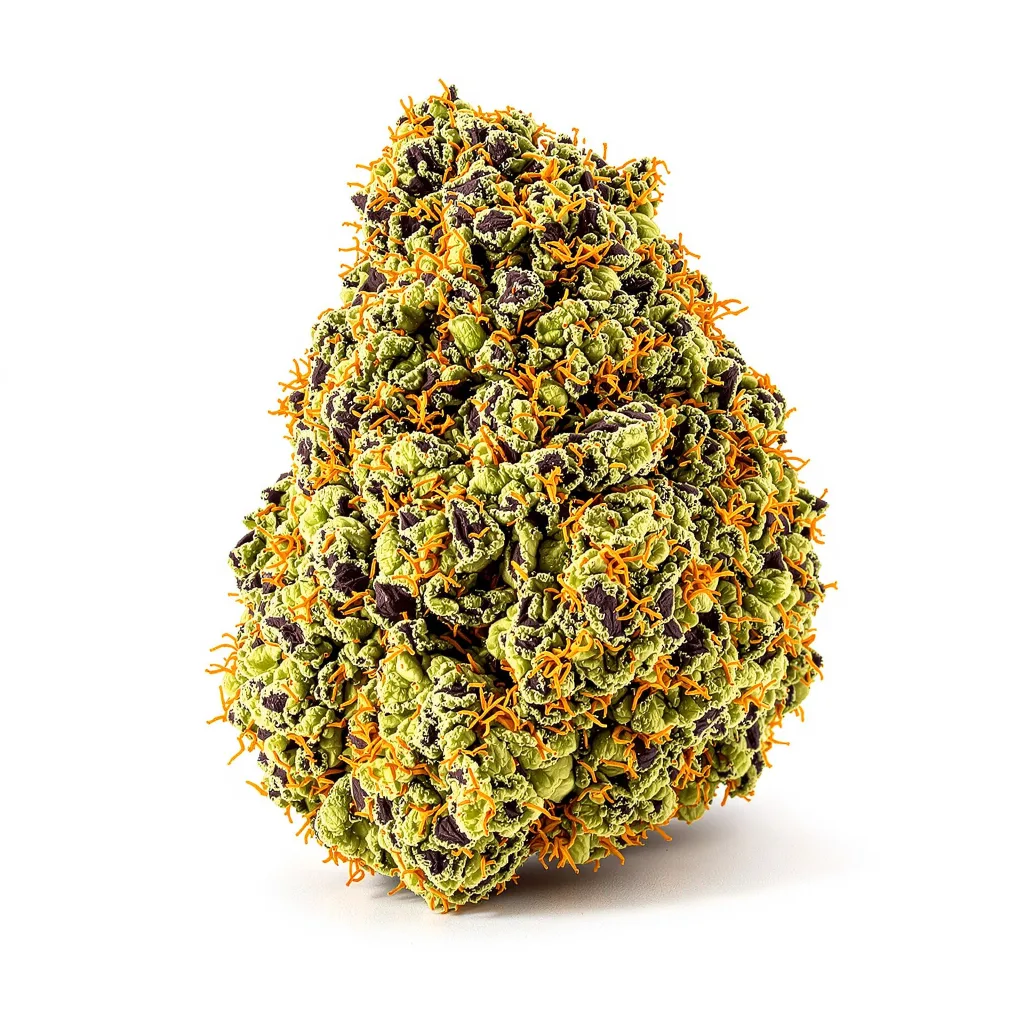 Fruitylicious 76% indica / 24% sativa — fleur avec trichomes visibles