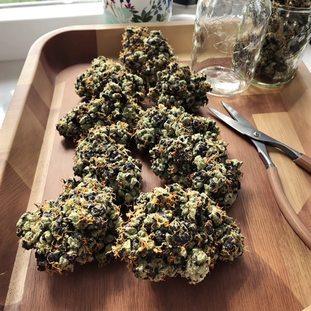 Fruitylicious 76% indica / 24% sativa — fleur avec trichomes visibles