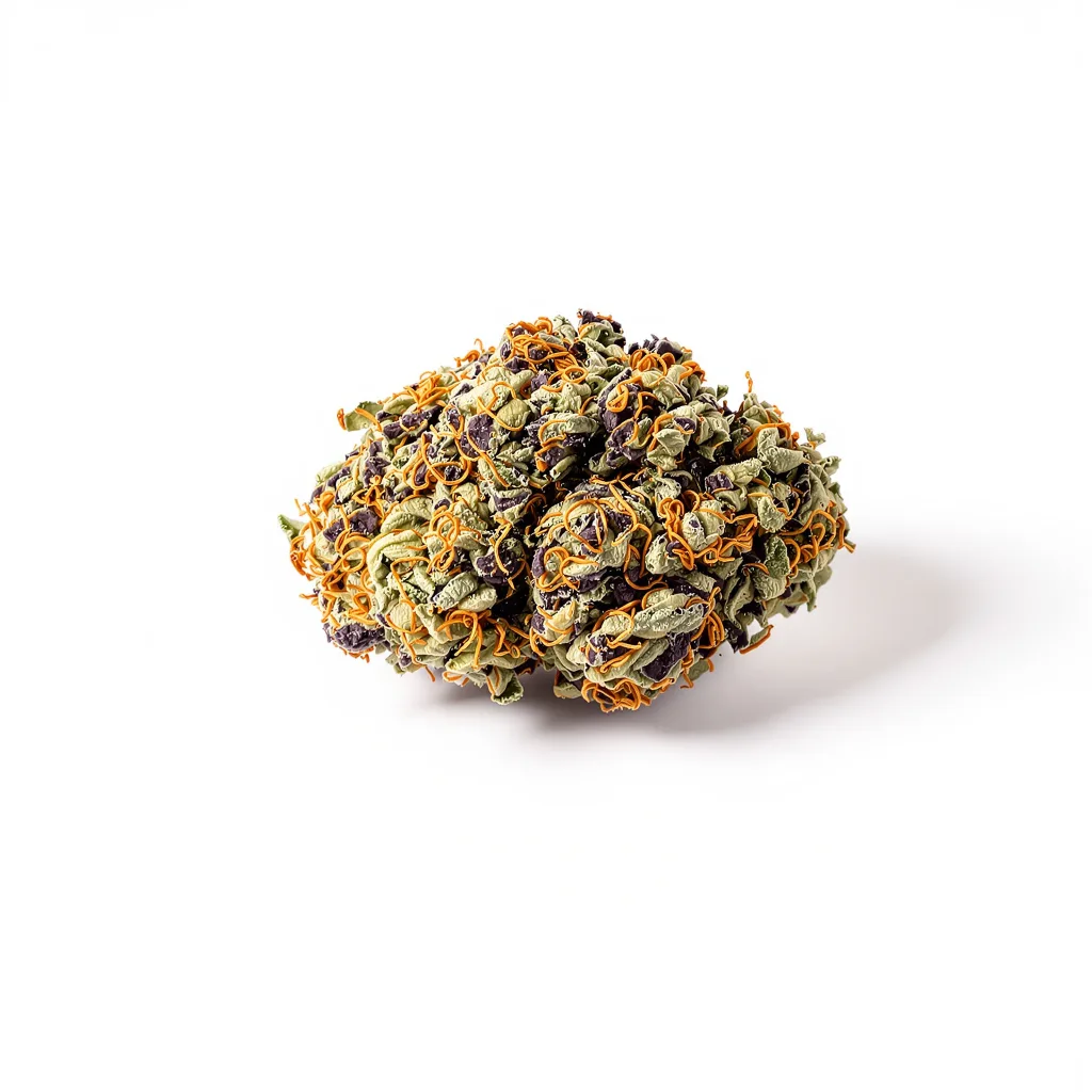 Fruitylicious 76% indica / 24% sativa — fleur avec trichomes visibles