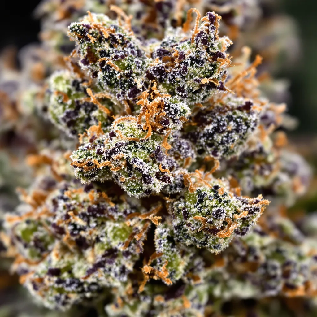 Gros plan de fleur de cannabis Fucking Incredible montrant calices denses aux reflets violets