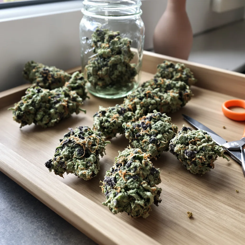 Funky Monkey 58% indica / 42% sativa — fleur avec trichomes visibles