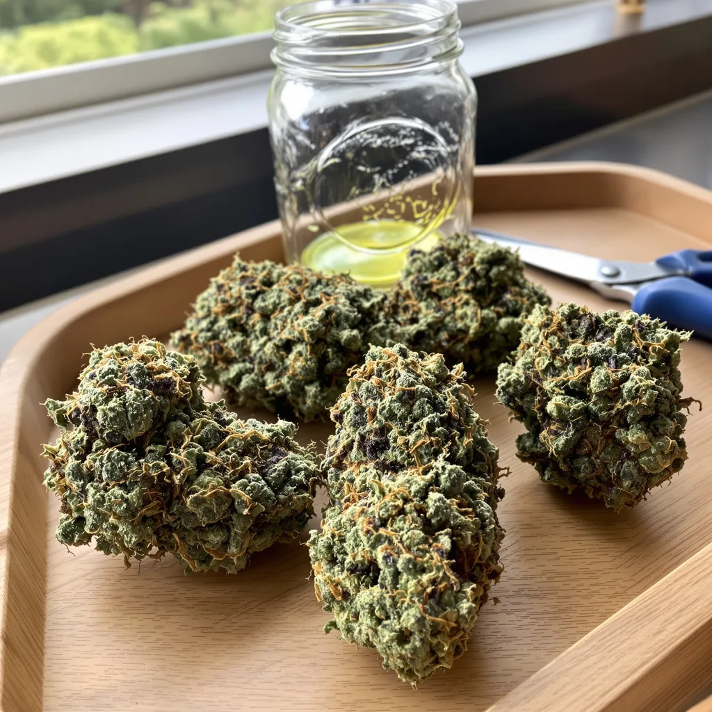 G.O.A.T Mixpack 45% indica / 55% sativa — fleur avec trichomes visibles