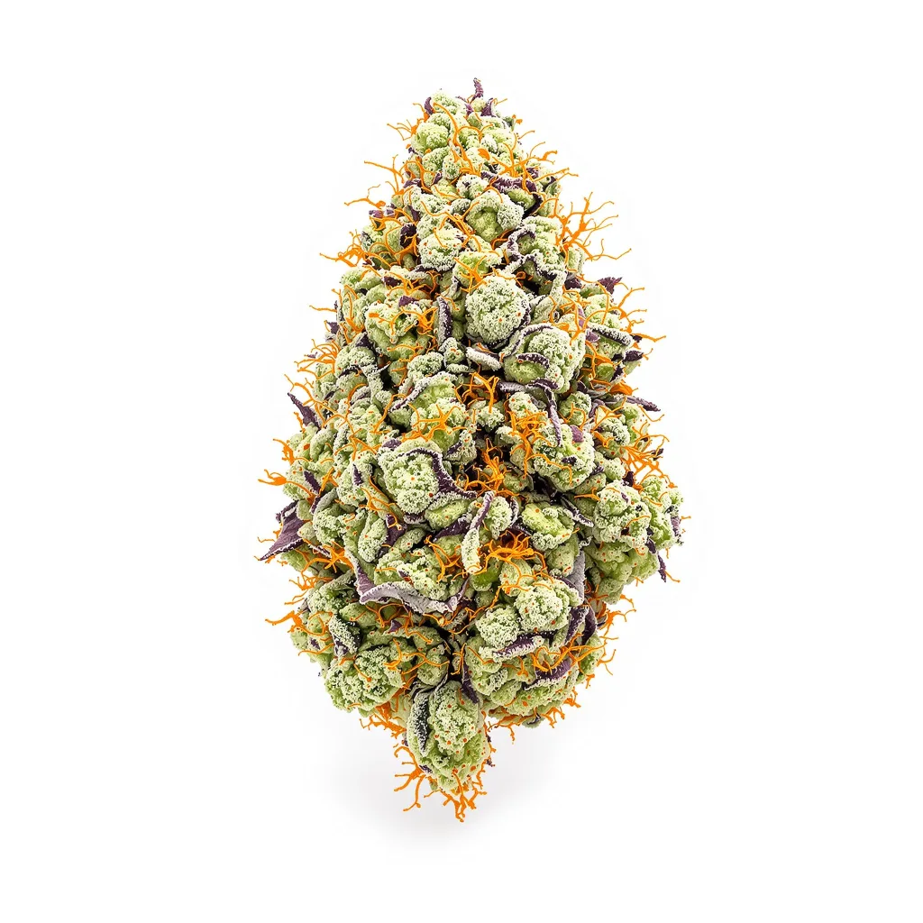 Garlic Bud 45% indica / 55% sativa — fleur avec trichomes visibles