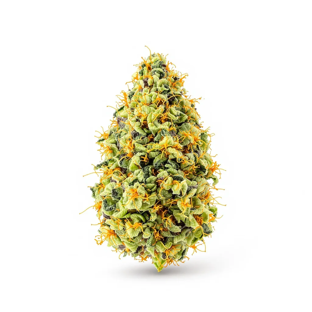 Gelato Cake 6% indica / 94% sativa — fleur avec trichomes visibles