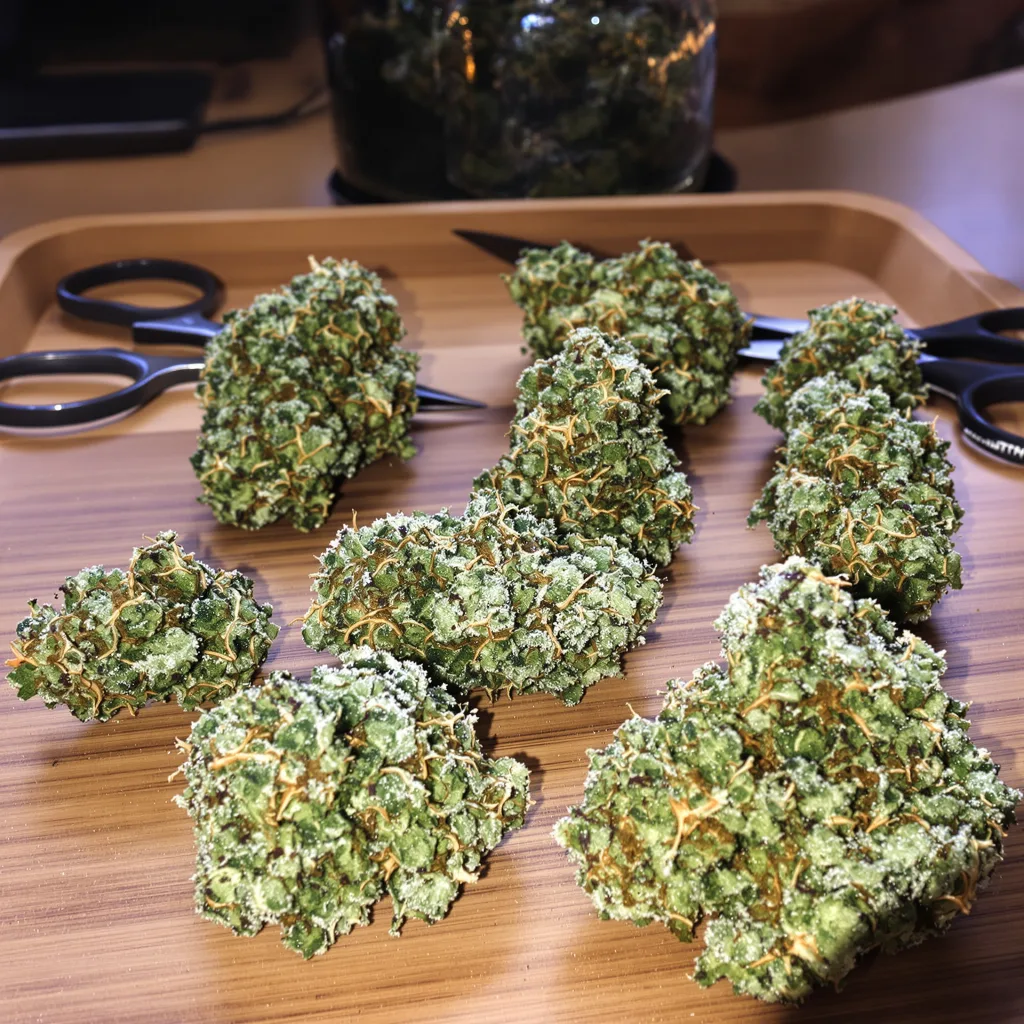 Georgia Pie 50% indica / 50% sativa — fleur avec trichomes visibles