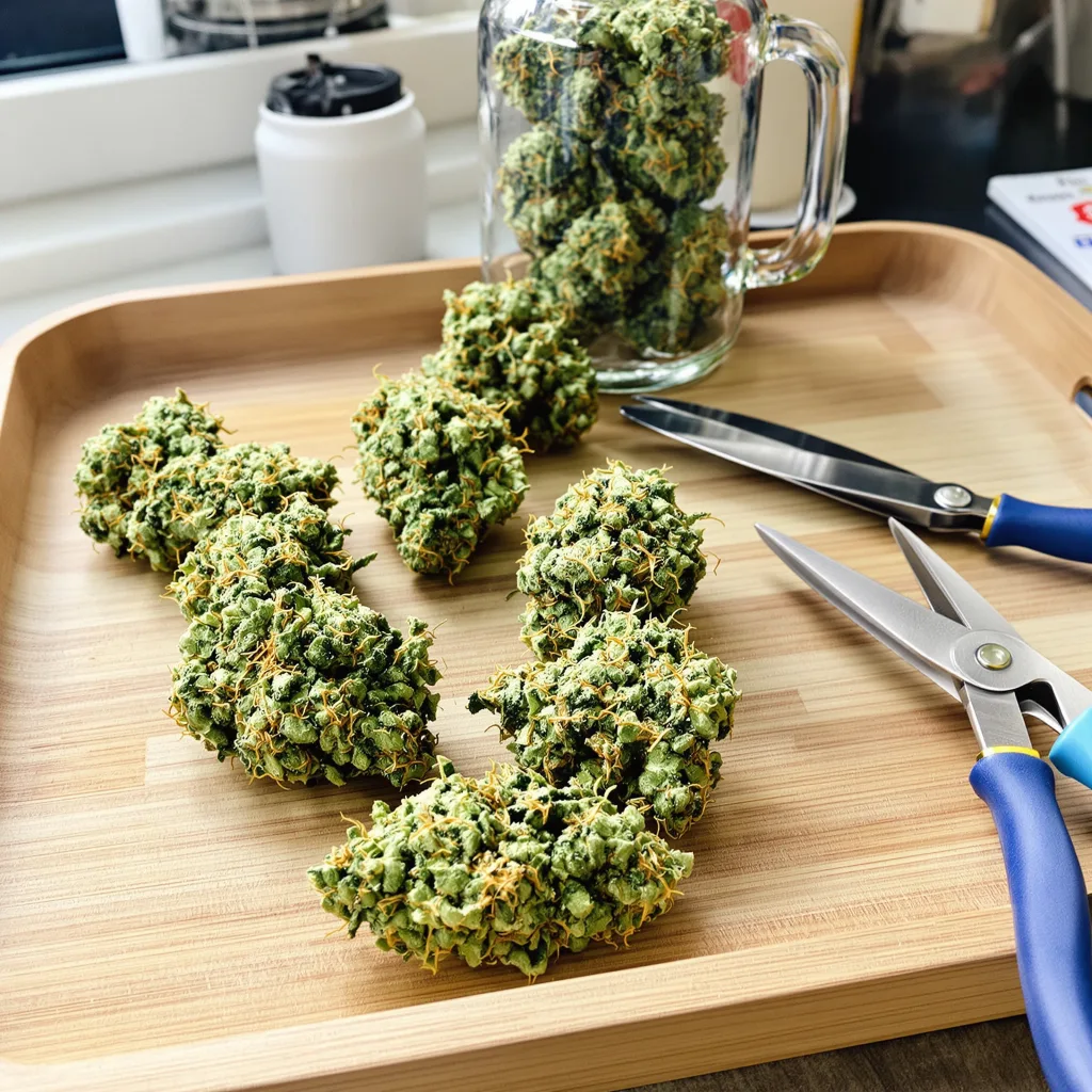 Ghost Train Haze 20% indica / 80% sativa — fleur avec trichomes visibles