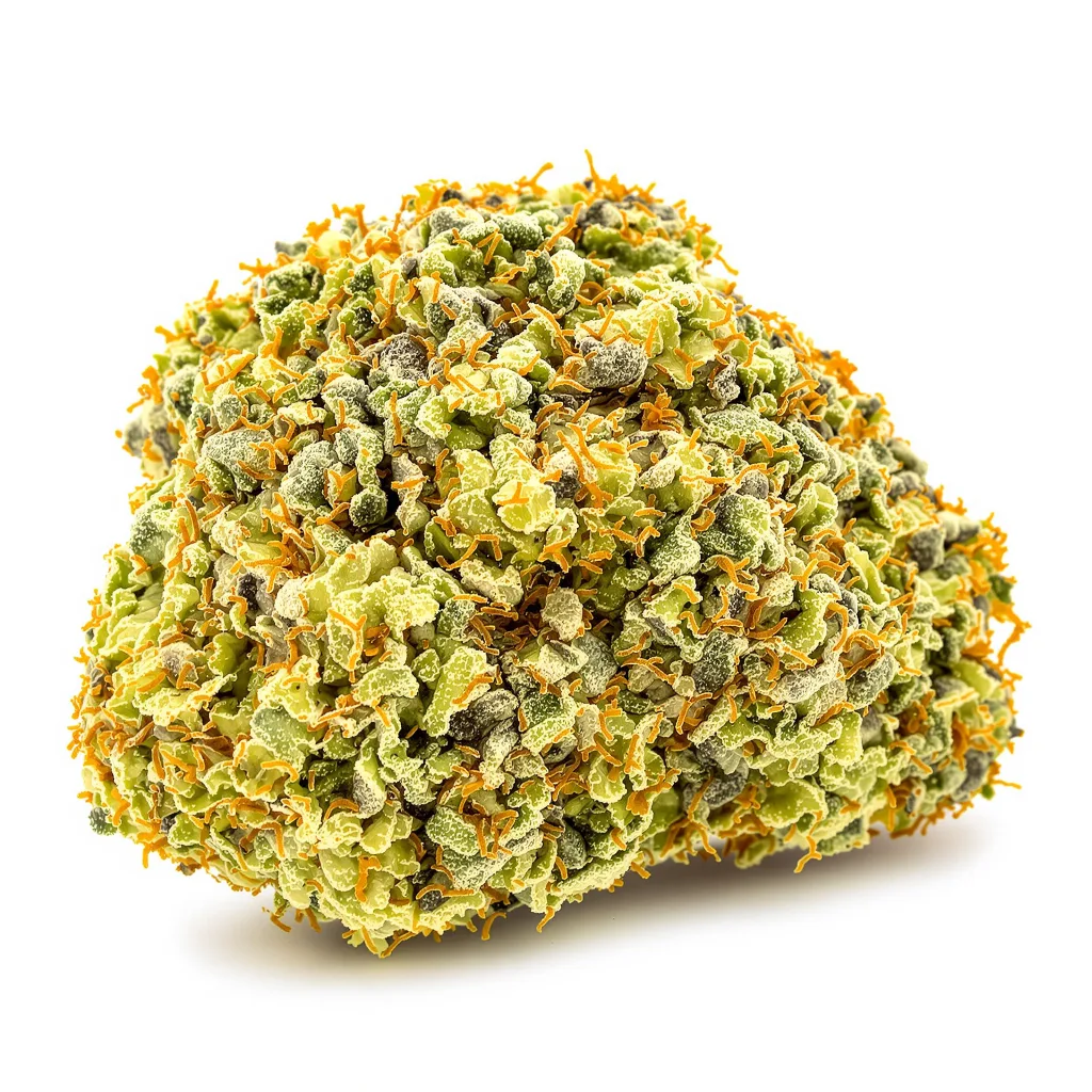 Ghost Train Haze 20% indica / 80% sativa — fleur avec trichomes visibles