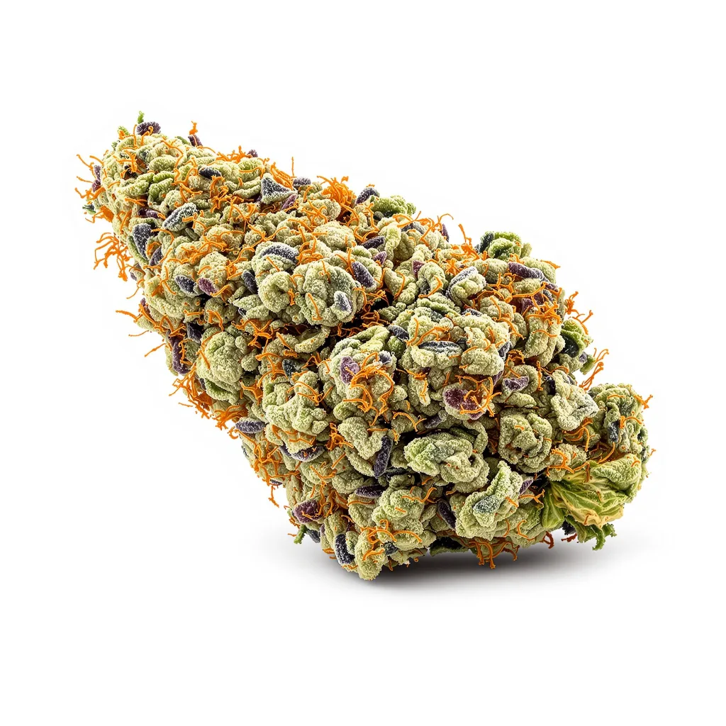 Gigabud 37% indica / 63% sativa — fleur avec trichomes visibles