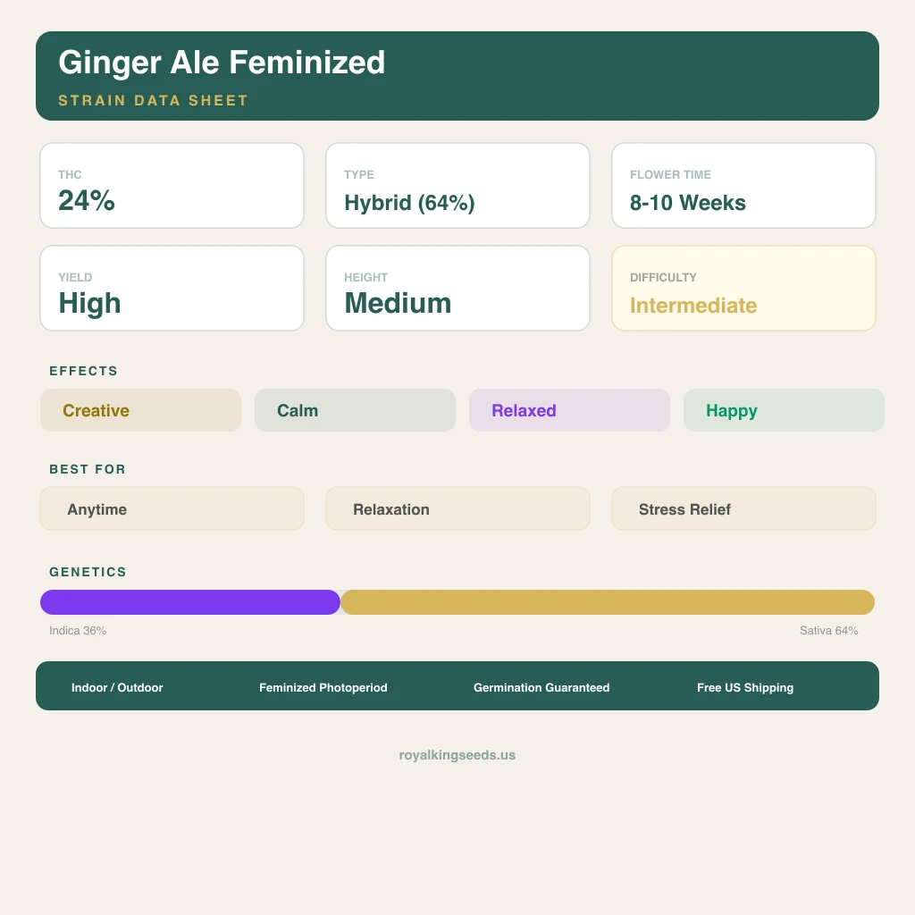 Ginger Ale 36% indica / 64% sativa — fleur avec trichomes visibles