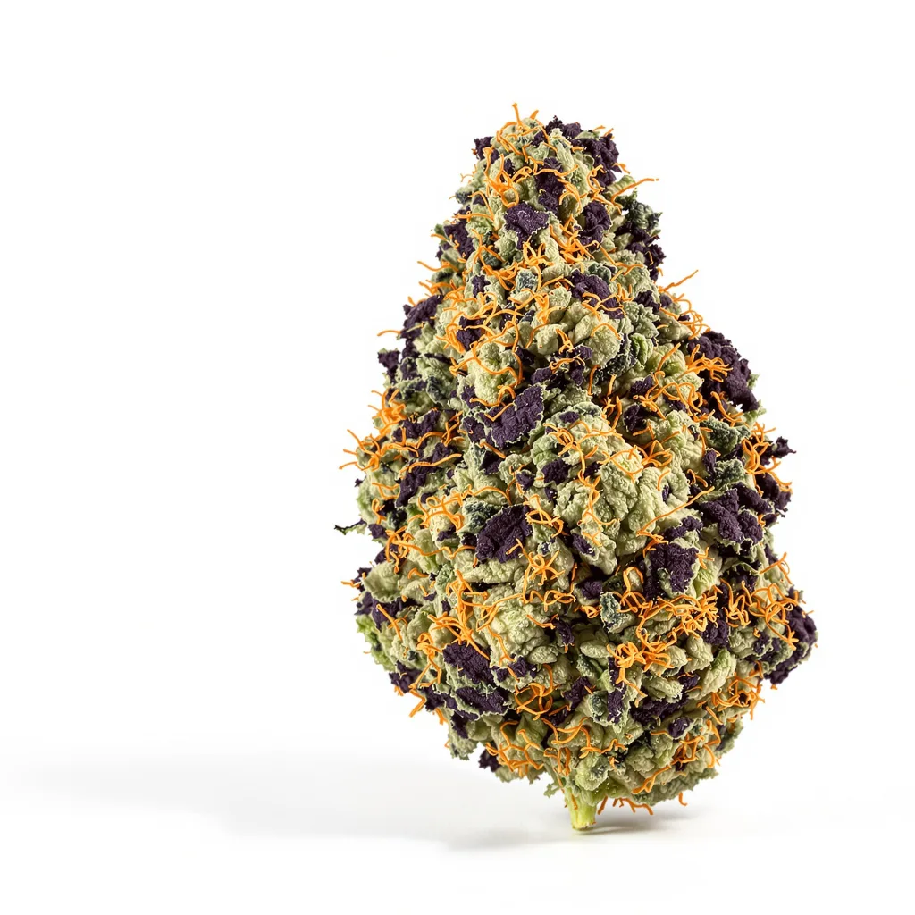 GMO Cookies 80% indica / 20% sativa — fleur avec trichomes visibles
