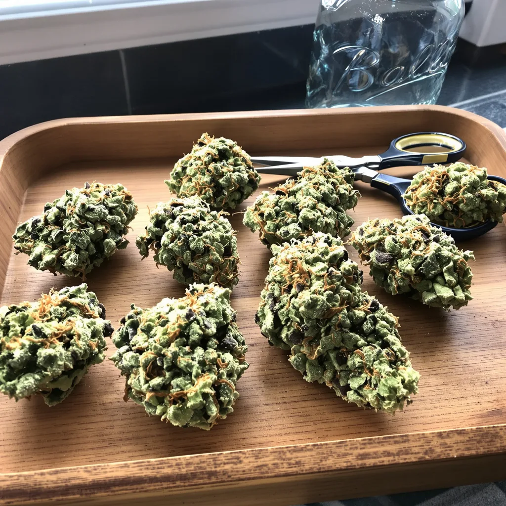 Go Time 53% indica / 47% sativa — fleur avec trichomes visibles
