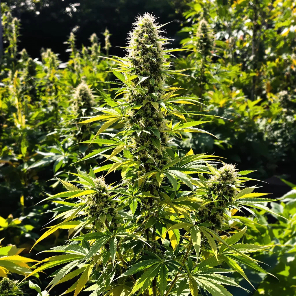 Go Time 53% indica / 47% sativa — fleur avec trichomes visibles