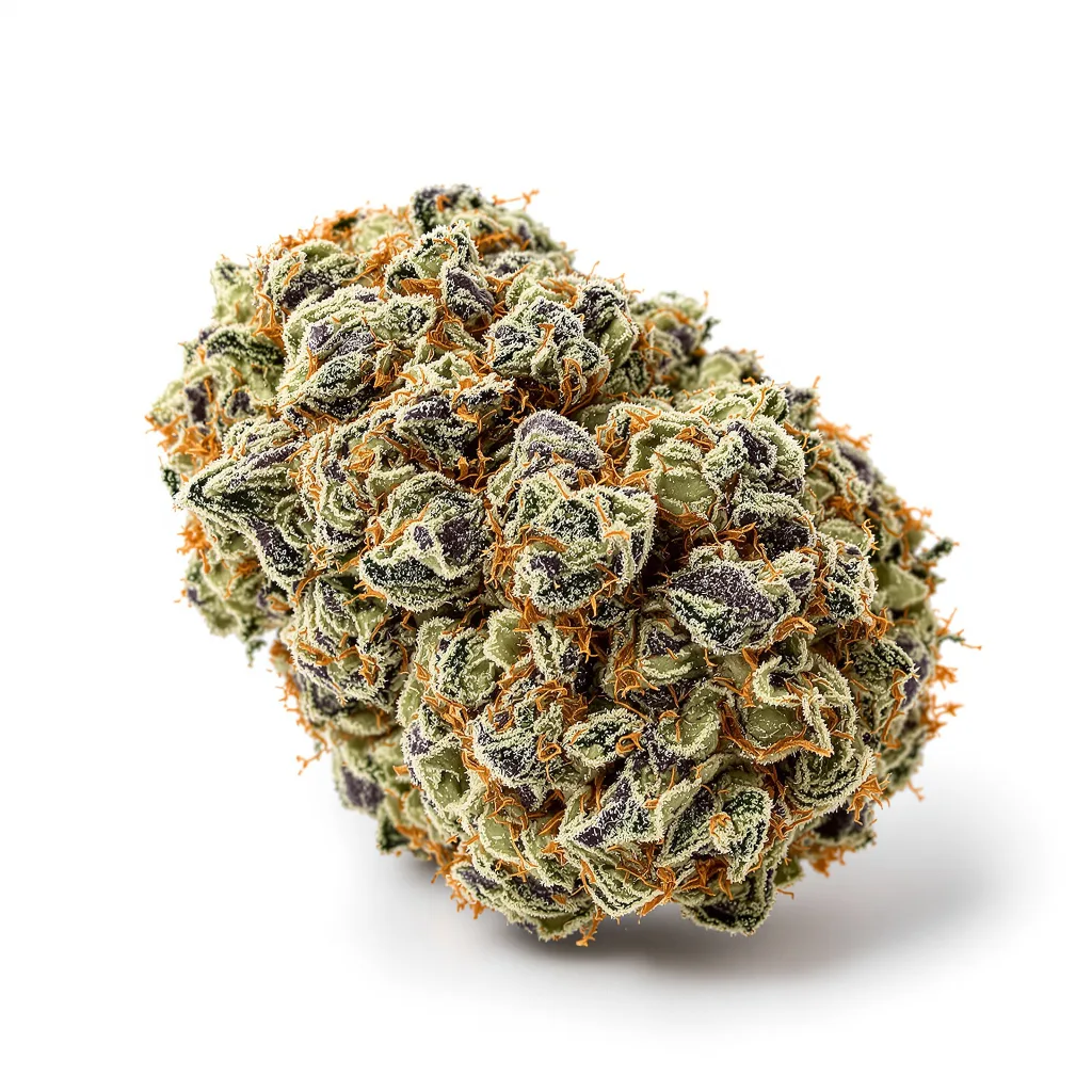 Go Time 53% indica / 47% sativa — fleur avec trichomes visibles
