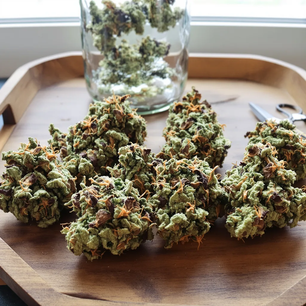 Goat Milk 36% indica / 64% sativa — fleur avec trichomes visibles