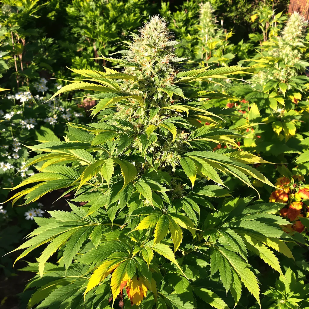 Goatlato 65% indica / 35% sativa — fleur avec trichomes visibles