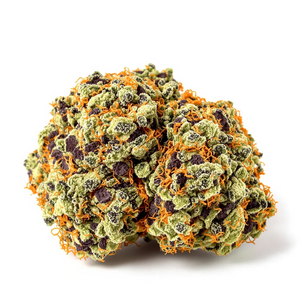 Gobbilygoo 68% indica / 32% sativa — fleur avec trichomes visibles