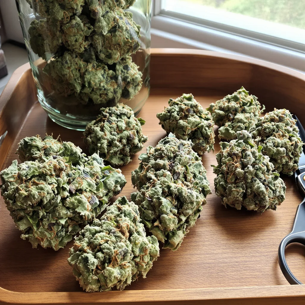 Gobbstopper 35% indica / 65% sativa — fleur avec trichomes visibles