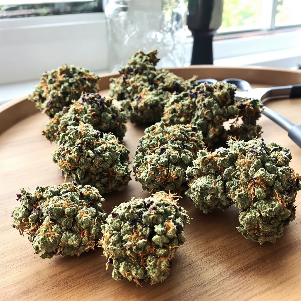 God Bud 50% indica / 50% sativa — fleur avec trichomes visibles