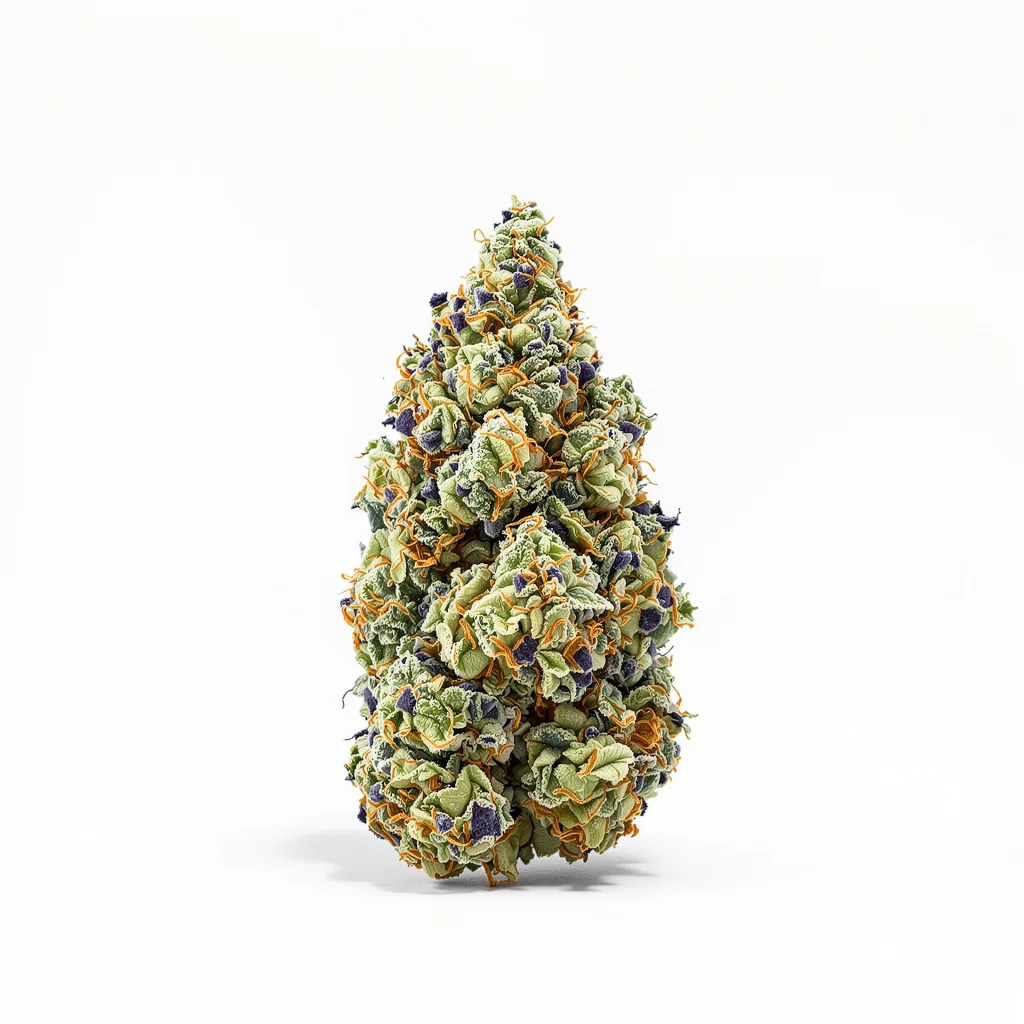God Bud 50% indica / 50% sativa — fleur avec trichomes visibles