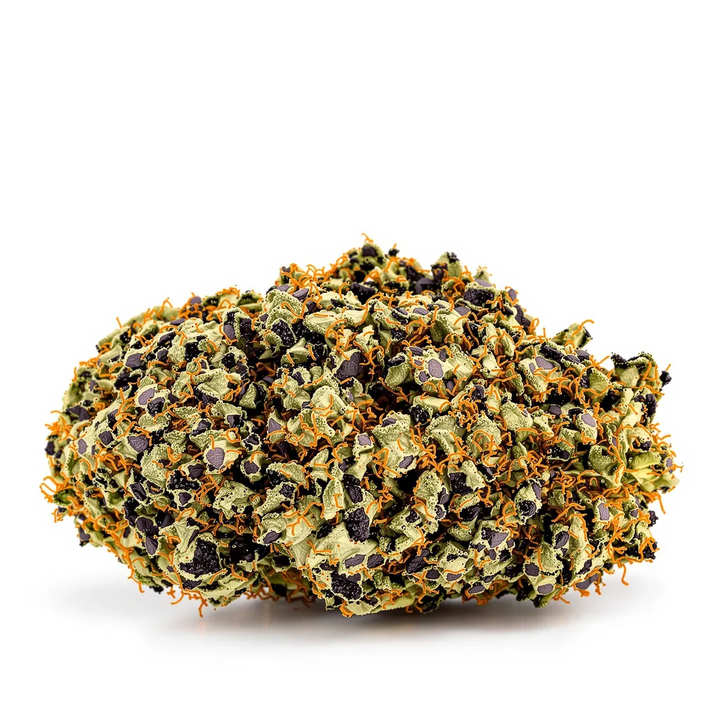 God's Gift 90% indica / 10% sativa — fleur avec trichomes visibles