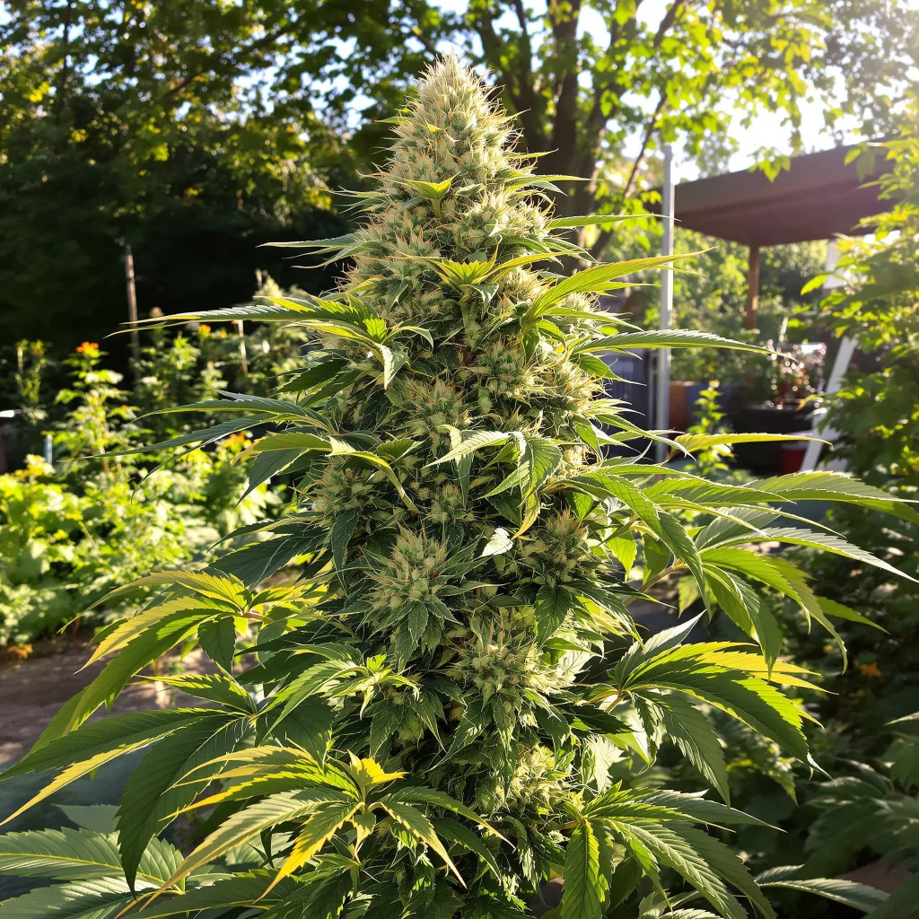 God's Green Crack 50% indica / 40% sativa — fleur avec trichomes visibles
