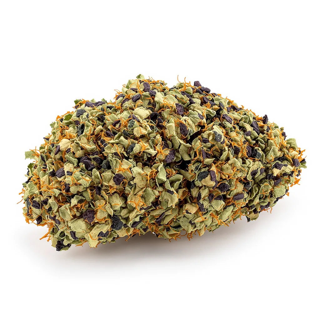 God's Treat 78% indica / 22% sativa — fleur avec trichomes visibles