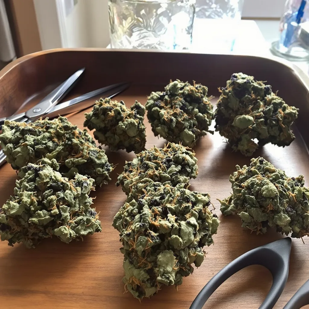 God’s Treat 78% indica / 22% sativa — fleur avec trichomes visibles