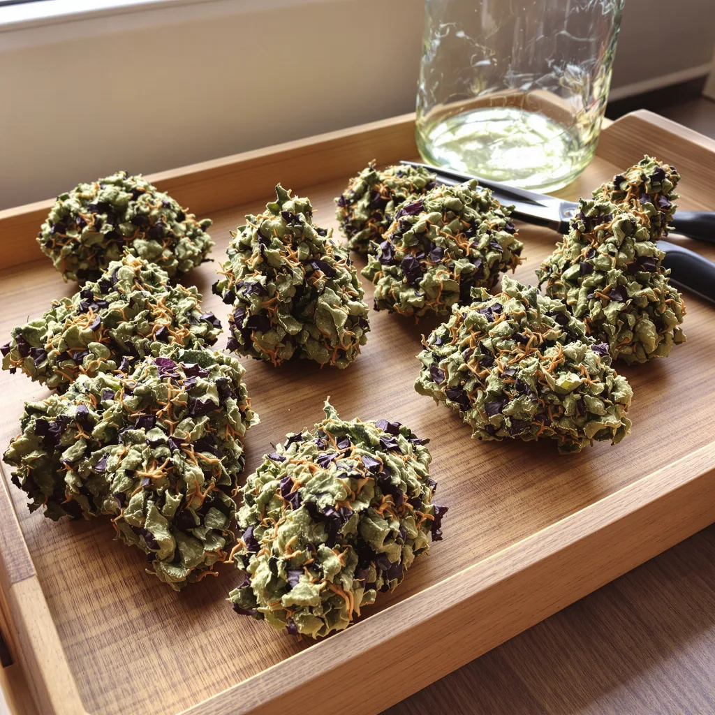 Godberry 74% indica / 26% sativa — fleur avec trichomes visibles