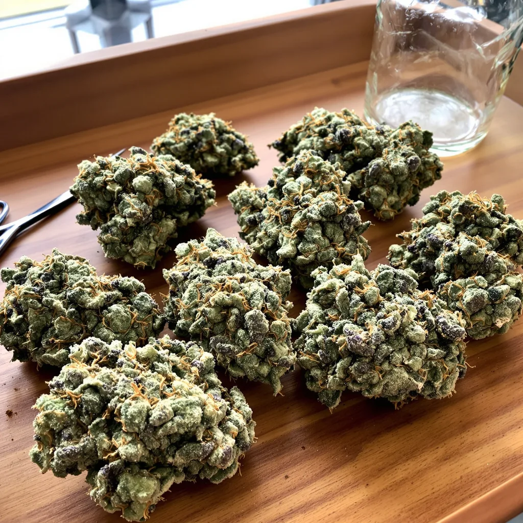 Godfather OG 60% indica / 40% sativa — fleur avec trichomes visibles